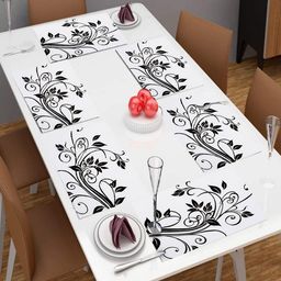 Dakshya Industries Back & White 6 Pieces Floral Printed Rectangular Table Placemats-4