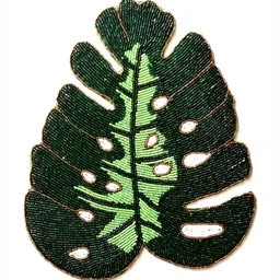 YWULY Green Embellished Glass-Beaded Leaf-Shaped Dining Table Placemat-17