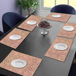 Dakshya Industries Copper-Coloured 6-Pieces Floral Rectangular Table Placemats-4