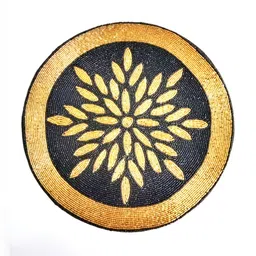 YWULY Grey & Gold Toned Embellished Glass-Beaded Round Dining Table Placemat-23