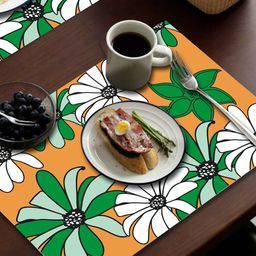 Dakshya Industries Yellow & Green 6 Pieces Floral Printed Rectangular Table Placemats-9