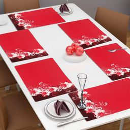 Dakshya Industries Red & White 6-Pieces Floral Printed Rectangular Table Placemats-15