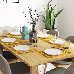 Encasa Homes Yellow & Black 6 Pieces Ladder-Printed Cotton Table Placemats-54