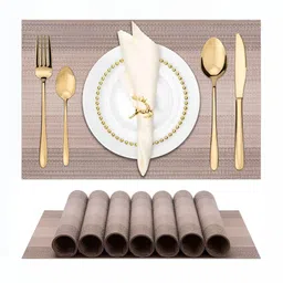Wosta Brown 8 Pieces Striped Printed Rectangle Table Placemats-14