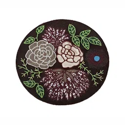 YWULY Black & Green Embellished Glass-Beaded Floral Round Dining Table Placemat-24