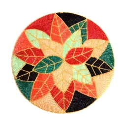 YWULY Peach & Red Embellished Glass-Beaded Round Dining Table Placemat-image-35