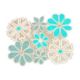YWULY Beige & Blue Embellished Glass-Beaded Floral Dining Table Placemat-image-46