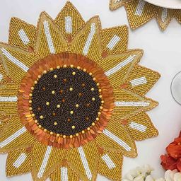 PURINA'S Gold-Toned & White Beaded Dining Table Placemat-image-49