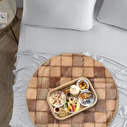 CASA-NEST Brown & Beige Digital Printed Waterproof Round Bed Server Placemat-39