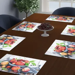 Dakshya Industries 6-Pcs Grey & Red Printed Rectangular Table Placemats-8