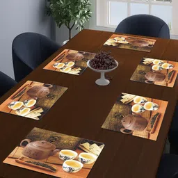 Dakshya Industries Brown & White 6 Pieces Printed Rectangle Table Placemats-24