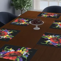 Dakshya Industries Lavender & Red 6-Pieces Floral Printed Rectangular Table Placemats-6
