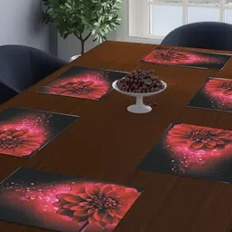 Dakshya Industries Maroon & Black 6 Pieces Floral Printed Rectangular Table Placemats-13