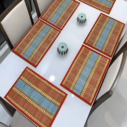 HOKIPO Madurkathi 6 Pieces Red & Blue Geometric River Grass Table Placemats-14