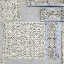 DESIGN GAATHA 6-Pcs Cream-Color & Navy-Blue Printed Linen Table Placemats-10