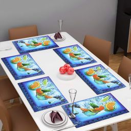 Dakshya Industries Blue & Orange 6 Pieces Printed Rectangle Table Placemats-42