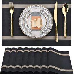 Wosta Black 8 Pieces Waterproof Anti Slip Rectangle Table Placemats-41