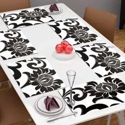 Dakshya Industries 6-Pcs White & Black Rectangular Table Placemats-43