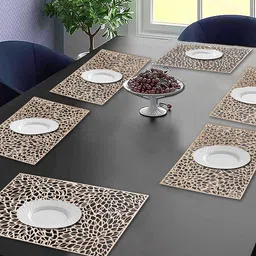 Dakshya Industries Gold Toned 6 Pieces Floral Rectangular Table Placemats-38