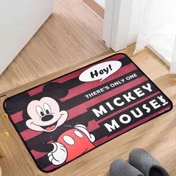 Kuber Industries Black & Red 3 Pieces Self Design Anti Skid Rectangle Disney Doormats-34