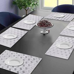 Dakshya Industries Grey & White 6-Pieces Printed Rectangle Table Placemats-9