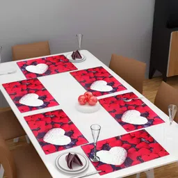 Dakshya Industries Red & White 6 Pieces Printed Rectangular Table Placemats-11