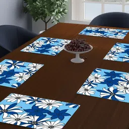 Dakshya Industries Blue & White 6 Pieces Rectangular Table Placemats-8
