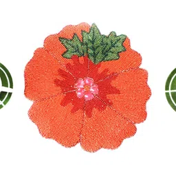 YWULY Peach & Green Floral Embellished Round Table Placemat-5