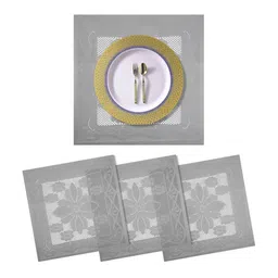 Kuber Industries White 4 Pieces Floral Cotton Square Table Placemats-19