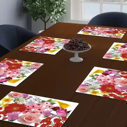Dakshya Industries Pink 6 Pieces Floral Printed Rectangle Table Placemats-47