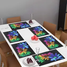 Dakshya Industries Black & Blue 6 Pieces Printed Rectangle Table Placemats-45
