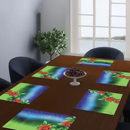 Dakshya Industries Green & Blue 6 Pieces Floral Printed Rectangular Table Placemats-17