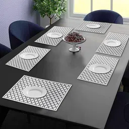 Dakshya Industries Silver Toned 6 Pieces Floral Rectangular Table Placemats-90