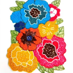 YWULY Yellow & Pink Embellished Glass-Beaded Dining Table Placemat-19