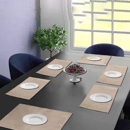 Dakshya Industries 6-Pcs Golden Self-Design Rectangular Table Placemats-2