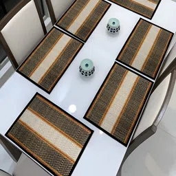 HOKIPO Madurkathi 6 Pieces Black & Beige  Geometric Pattern River Grass Table Placemats-37