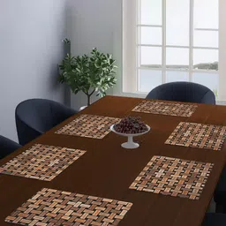 Dakshya Industries Khaki & Brown 6 Pieces Printed Rectangular Table Placemats-27
