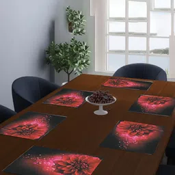 Dakshya Industries Maroon & Red 6 Pieces Floral Printed Rectangular Table Placemats-15