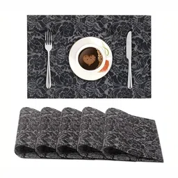 Wosta Black 6 Pieces Waterproof Anti Slip Rectangle Table Placemats-33