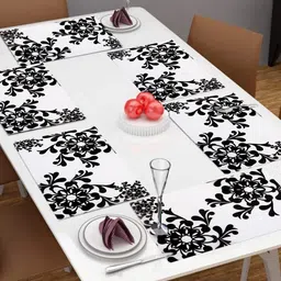 Dakshya Industries Black & White 6 Pieces Printed Table Placemats-57
