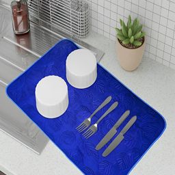 Kuber Industries 3Pcs Blue Microfiber Rectangle Table Placemats-22