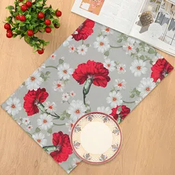 India Circus by Krsnaa Mehta Grey & Red 6 Pcs Spring Bloom Printed Cotton Table Mats-20