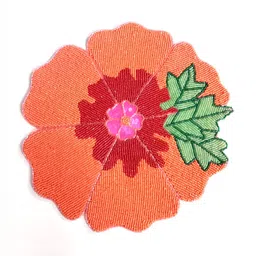 YWULY Peach & Green Embellished Glass-Beaded Floral Dining Table Placemat-57