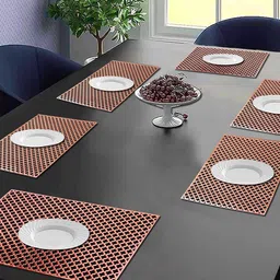 Dakshya Industries 6-Pcs Copper-Toned Self-Design Rectangular Table Placemats-62