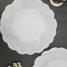 DESIGN GAATHA Grey 2 Pieces Floral Embroidered Cotton Round Table Placemats-74