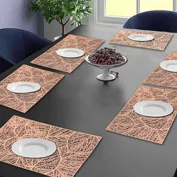 Dakshya Industries Copper Toned 6 Pieces Floral Rectangular Table Placemats-4