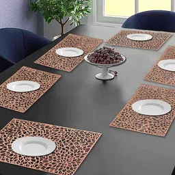 Dakshya Industries 6-Pcs Copper-Toned Self-Design Rectangular Table Placemats-11