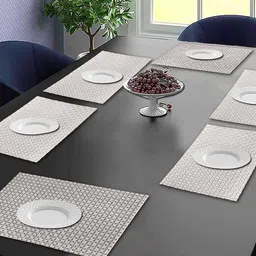 Dakshya Industries Silver Toned 6 Pieces Floral Rectangular Table Placemats-93