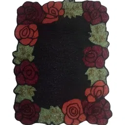 YWULY Black & Red Floral Embellished Rectangle Glass Beaded Dining Table Placemat-31