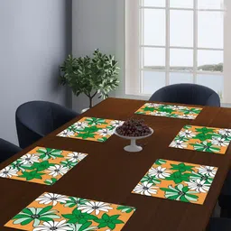 Dakshya Industries Yellow & White 6 Pieces Floral Printed Rectangular Table Placemats-12